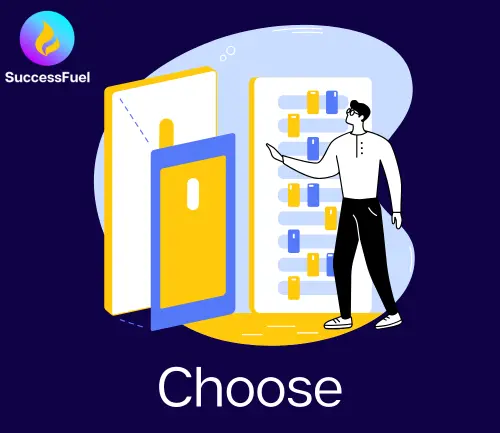 Illustration showing the first step to using SuccessFuel.info: selecting a tailored plan for your business growth, featuring a user-friendly interface with plan options displayed on a screen.